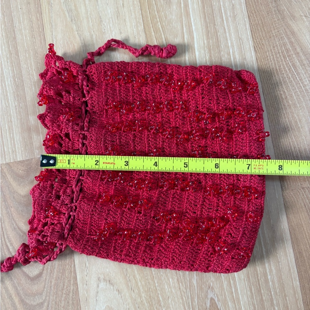 Elegant Red Crochet Beaded Drawstring Bag - Picture 8 of 9